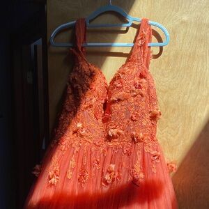 Elegant Orange Floral Prom Dress